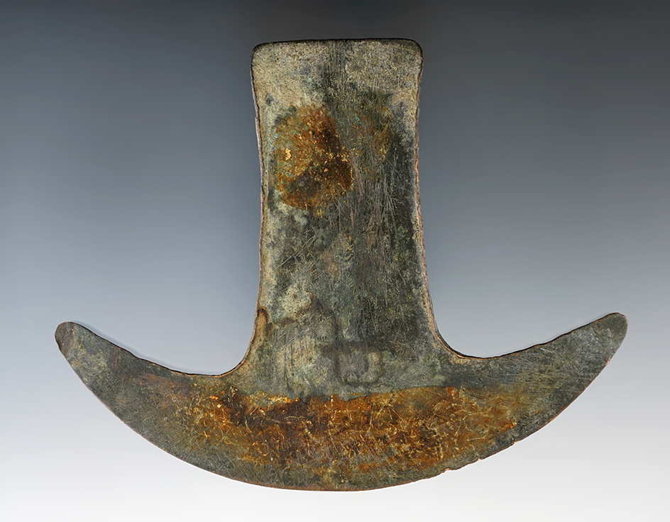 5 3/4" Wide Pre-Columbian copper Tumi recovered in Mexico.