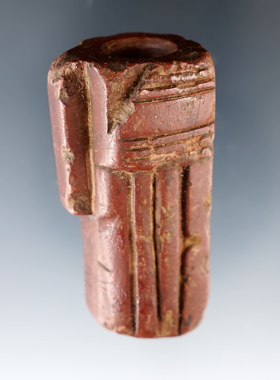 Old and unique! 2 1/4" Tall Catlinite Pipe from the 1800's that is heavily patinated.