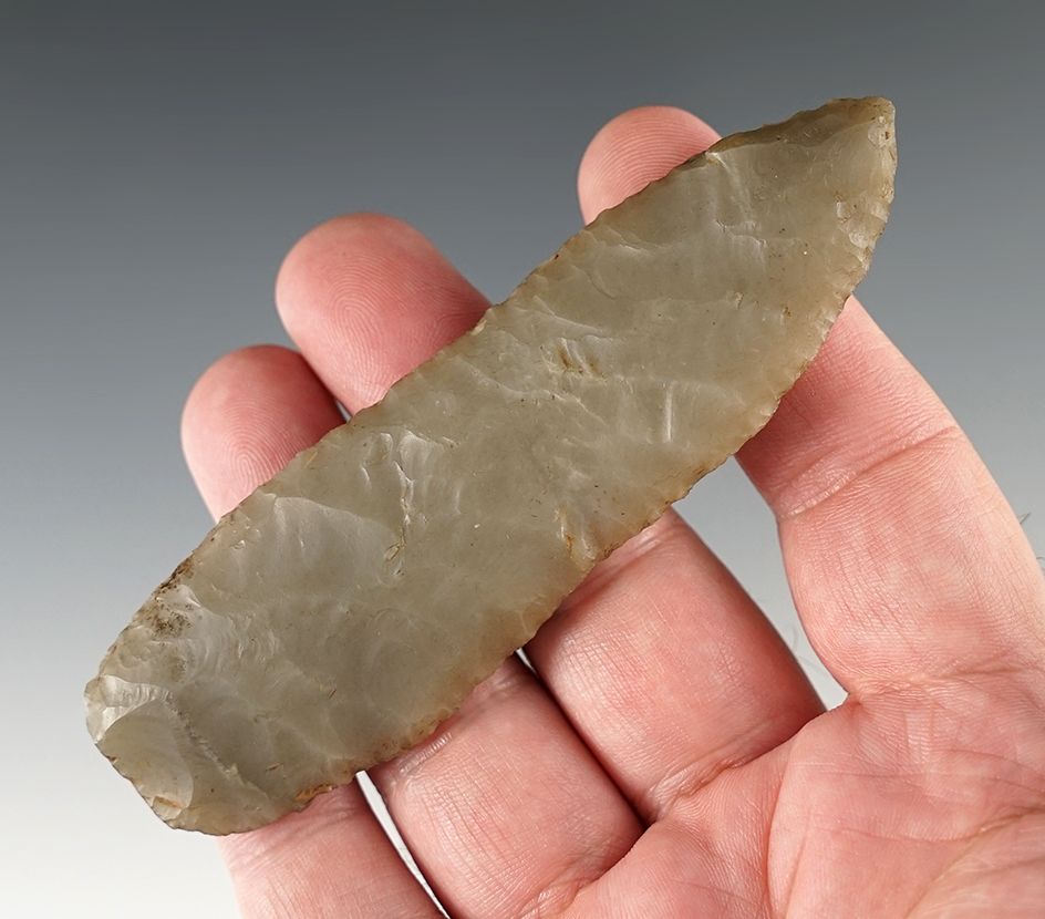 4 1/4" Paleo Knife made from beautifully patinated semi-translucent Novaculite.  Arkansas.