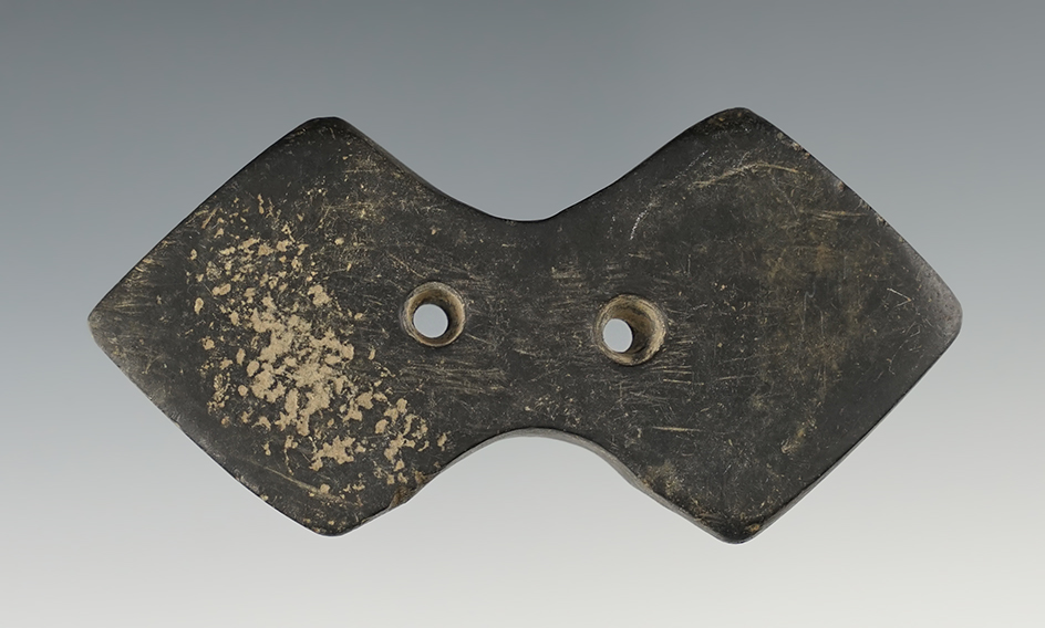 3 5/8" Uniquely styled black Slate Gorget in excellent condition. Found in New York.