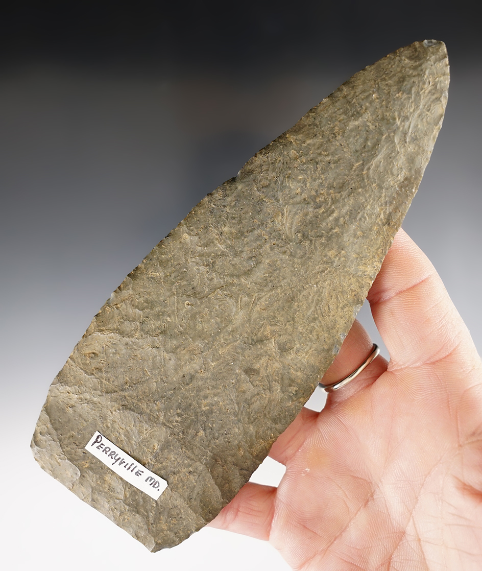 Exceptional flaking and style on this large 6 1/8" Webb Complex Blade - Perryville, Maryland.