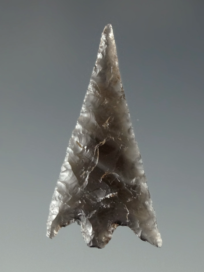 Nicely styled Calapooya point made from highly translucent obsidian - California. Ex. Shewey.