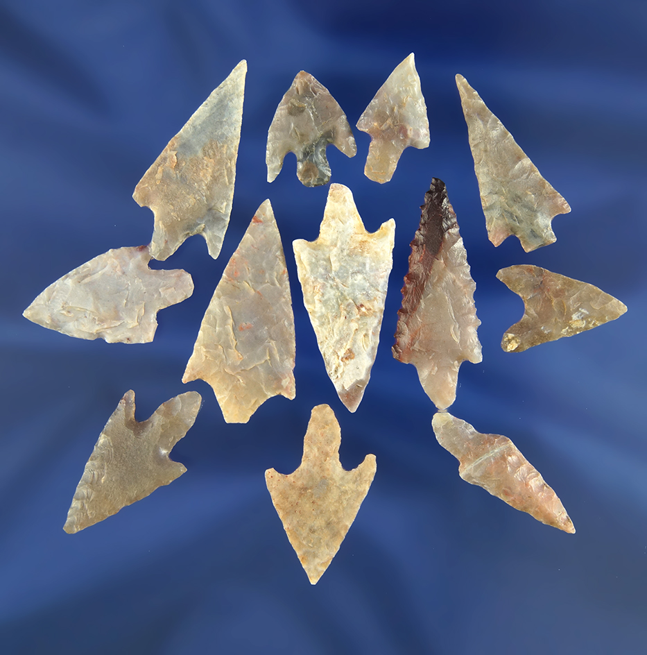Set of 12 Neolithic African Arrowheads found in the northern Sahara Desert  region.