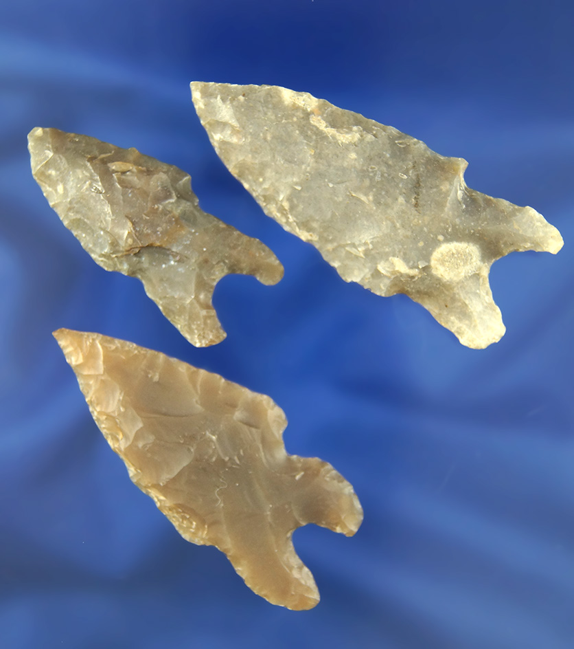 Set of three Gower points found in Texas, largest is 2 3/8".