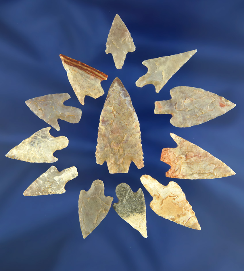 Set of 12 Neolithic African Arrowheads found in the northern Sahara Desert region.