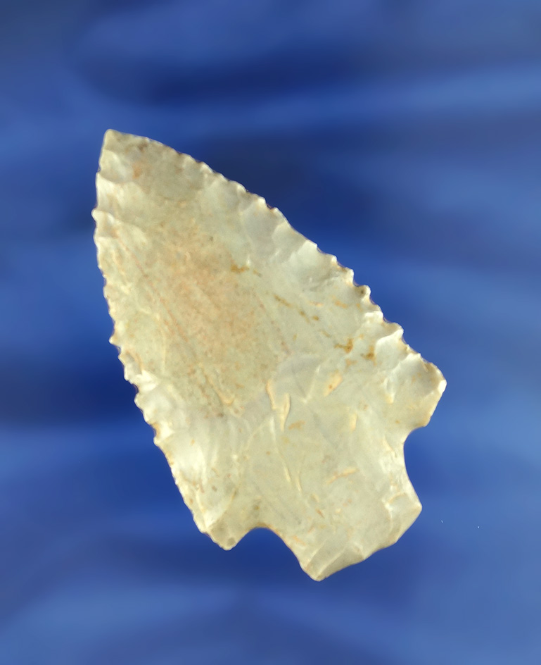 Nicely serrated edges of this 2 3/4" Stemmed Knife found in Jersey Co.,  Illinois.