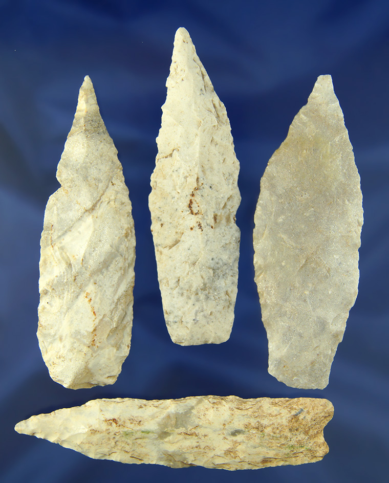 Set of four lanceolates found in Missouri. Largest is 3 3/4".