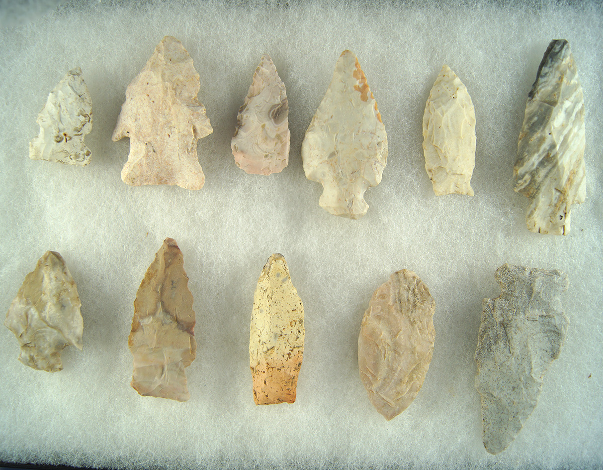 Set of 11 assorted Missouri flaked artifacts, largest is 3".