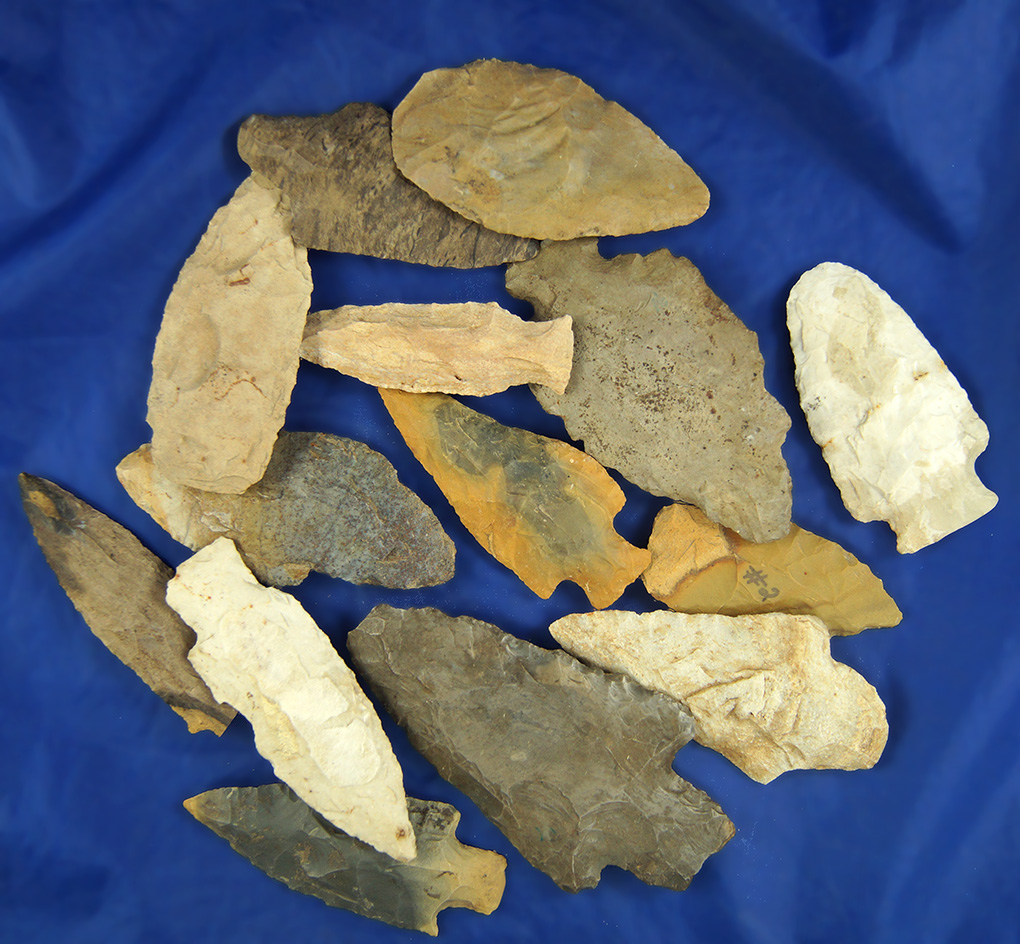Set of 14 Flint Knives found in Tennessee and Alabama, largest is 4".