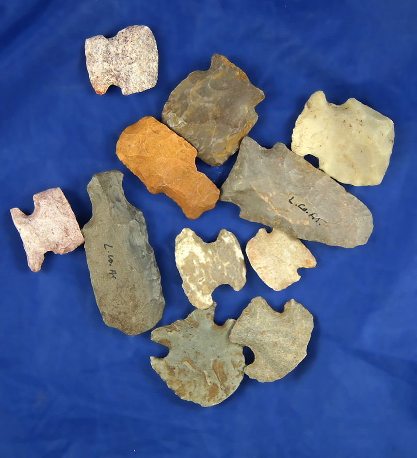 Set of 11 Hafted Scraper's found in the Midwest. Largest is 2 3/16".