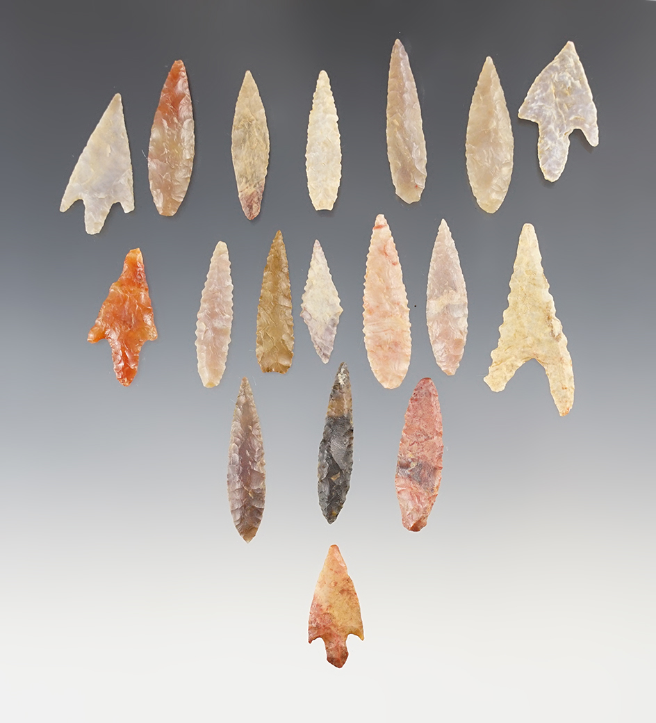 Set of 18 colorful African Neolithic Points. The largest is 1 5/8".