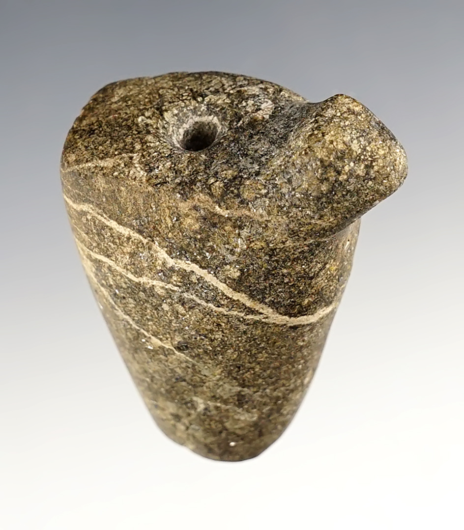 Fantastic Hardstone Effigy Pipe - drilling started. Found at the "Power House Site" in New York.