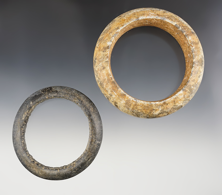 Pair of Neolithic African Stone Bracelets in nice condition. Largest is 4 1/4".