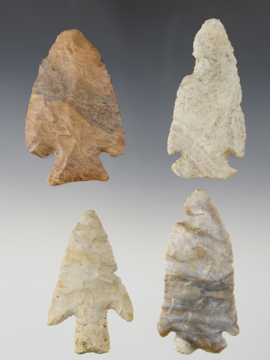 Set of 4 restorable Points - Wabash Co., Illinois. Ex. Clark Family collection. Largest is 2 15/16".