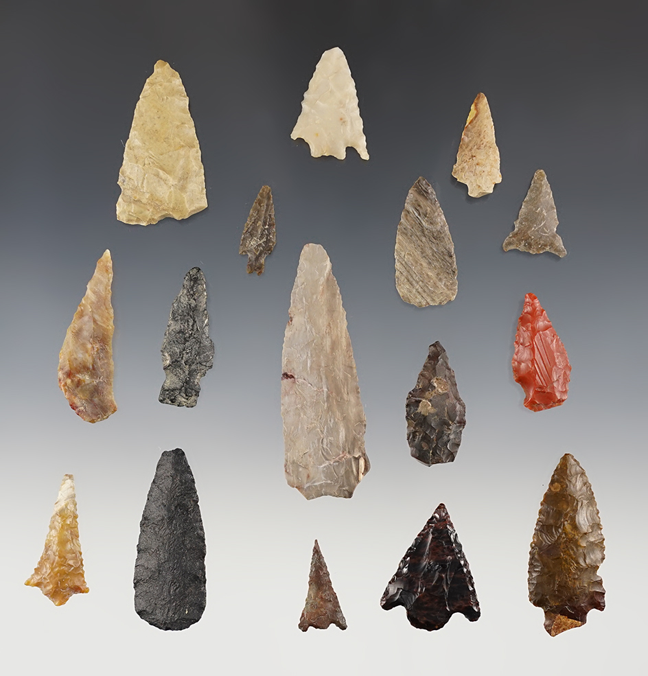 Group of 16 assorted Arrowheads found near the Columbia River, Klickitat Co., Washington. 