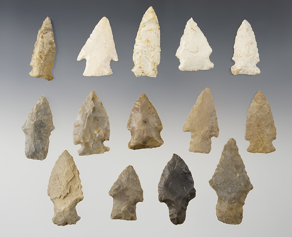 Set of 14 well patinated Points found in Wabash Co., Illinois. Ex. Clark Family collection. 