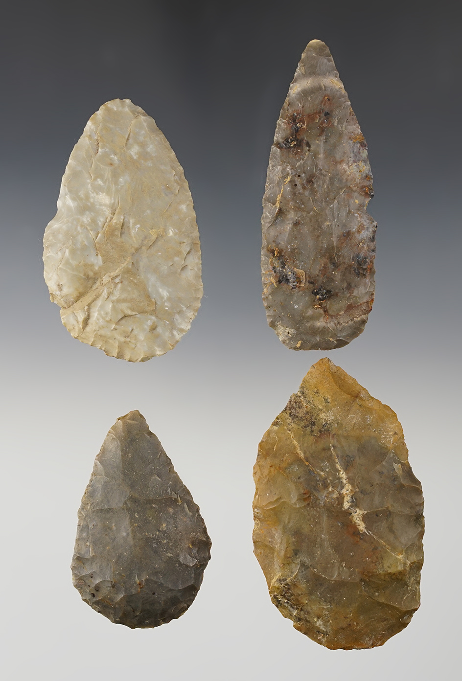 Set of 4 well made Blades - Wabash Co., Illinois. Ex. Clark Family collection. The largest is 3 1/2".