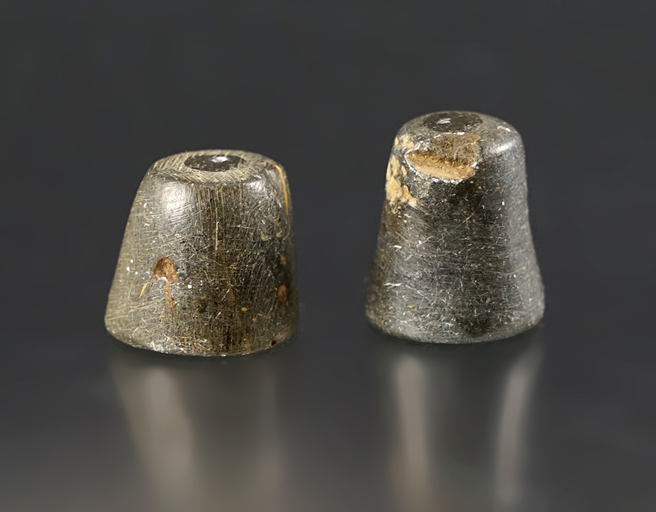 Matching pair of Stone Earplugs recovered in Colusa Co., California. Largest is 7/8".