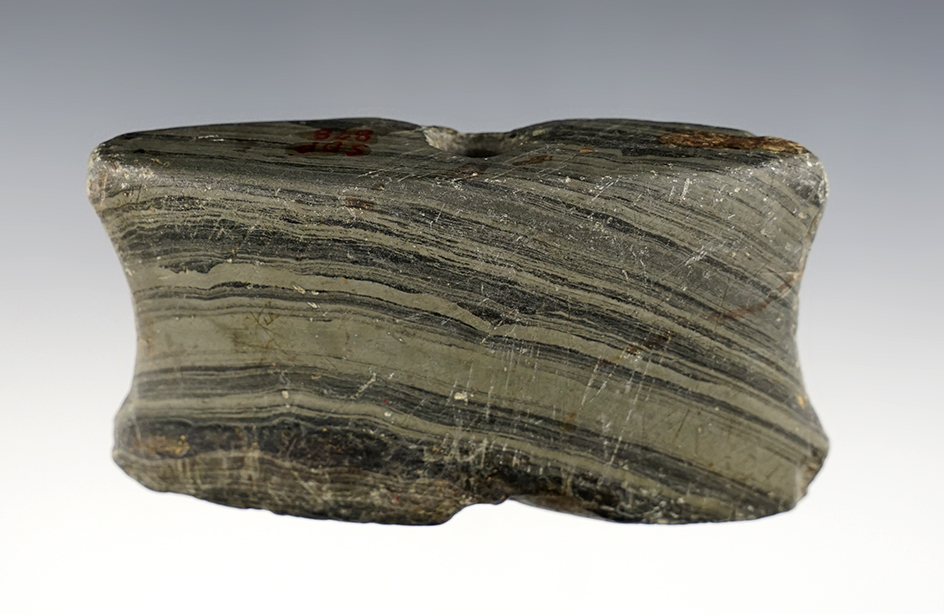 3 9/16"  Reel Bannerstone - Putnam Co., Indiana. Pictured WW#3, and The Archaic Bannerstone.