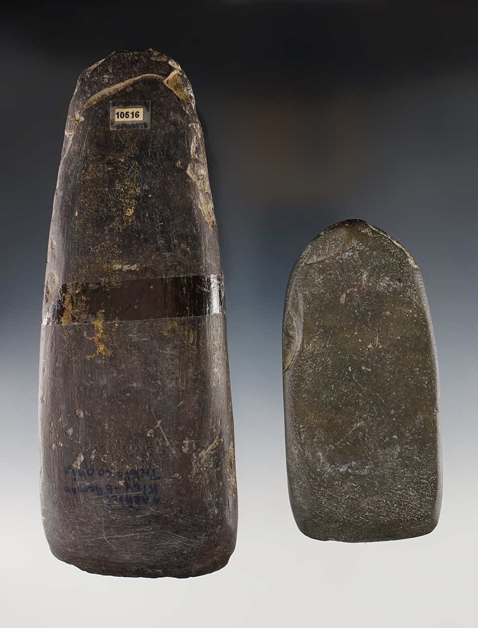 Pair of Celts found in Preble & Summit Co., Ohio. Ex. Wachtel. The largest is 6 5/8".