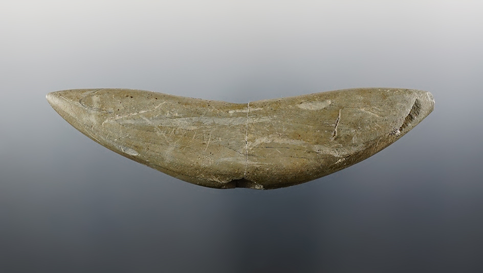 4 7/8" Pick Bannerstone that is broken and glued. Found close to Darby Creek, Union Co., Ohio.