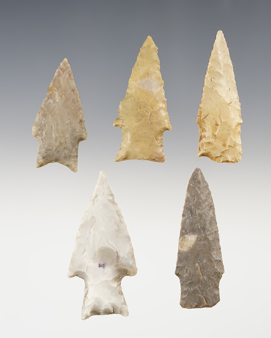 Ex. Museum! Set of 5 nice Points found in Central Texas. The largest is 2 1/8".