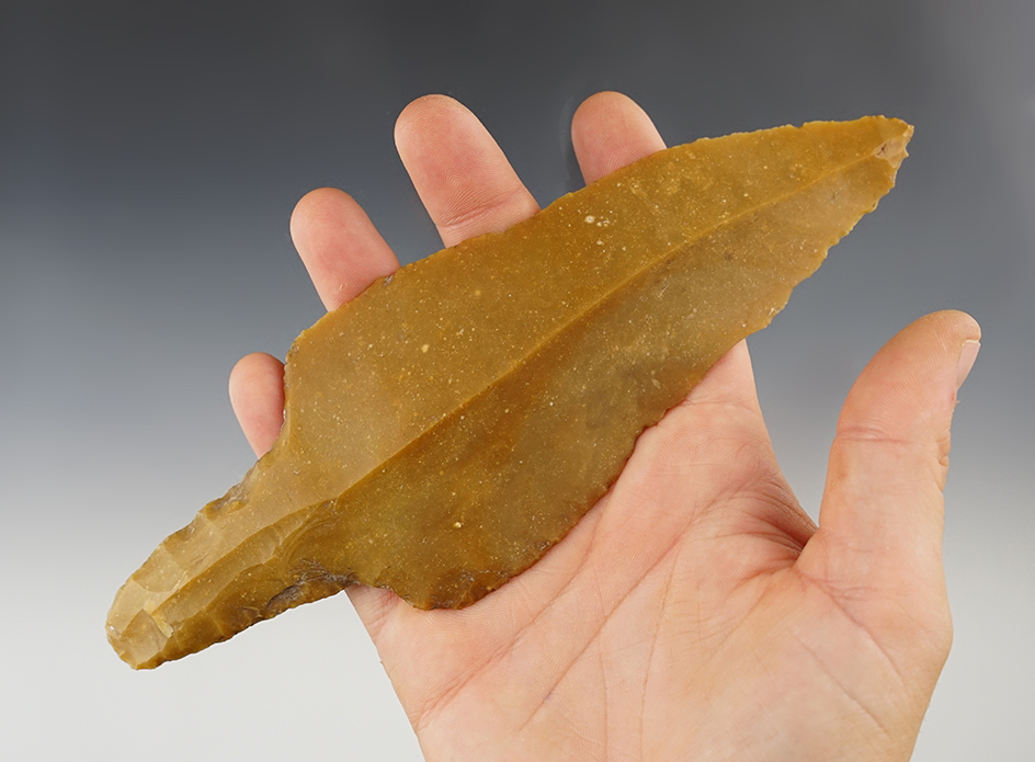 7 1/4" Mayan macro blade made from Colha chert recovered in Belize.