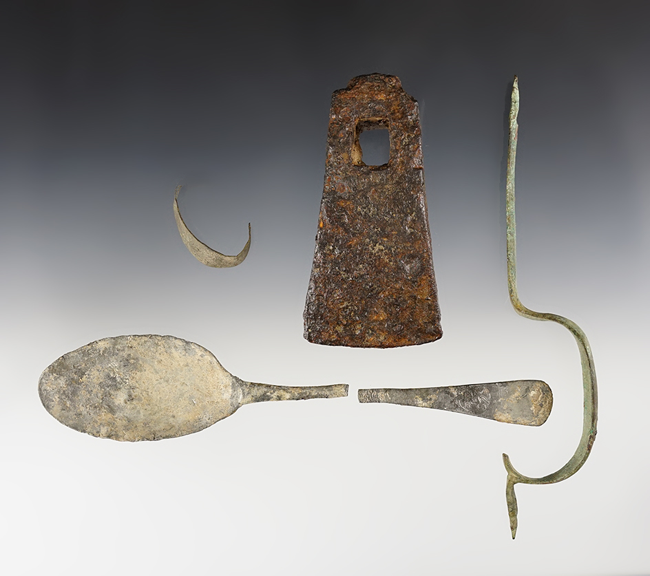 Set of four objects recovered at the White Springs contact sites in Geneva, New York. 