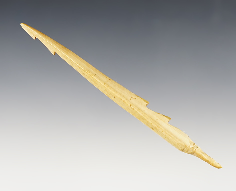 5 1/16" Inuit 4 Barbed Bone Harpoon Tip that is heavily patinated found in Alaska.