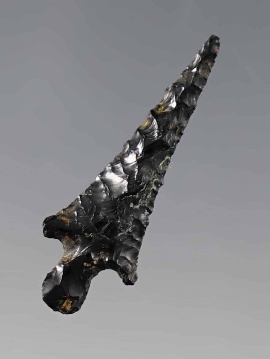 Nicely made 1 1/4" Obsidian Rose Springs found in Lake Co., Oregon in the late 1940's.