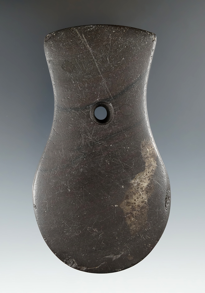 4 5/16" Adena Keyhole Pendant found in Indiana. Pictured. Ex. Cooperider, Hawes,Weidner.