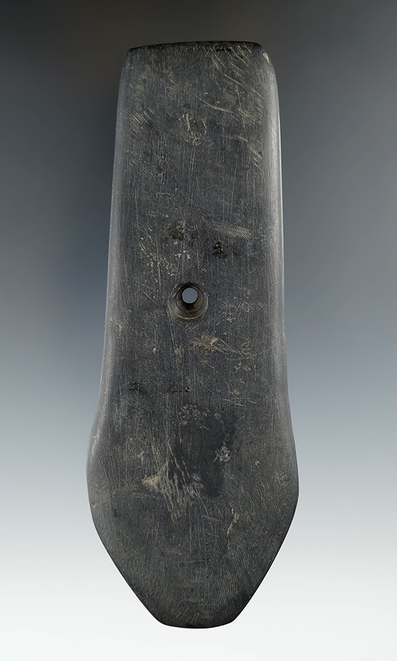 5 3/16" Hopewell Pentagonal Pendant made from black Slate, found in Columbia Co., Indiana.