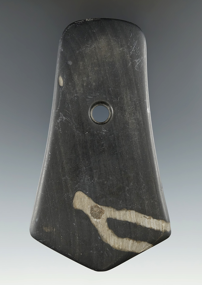 4" Hopewell Pentagonal Pendant made from Banded Slate, Marshall Co., Indiana. Pictured.