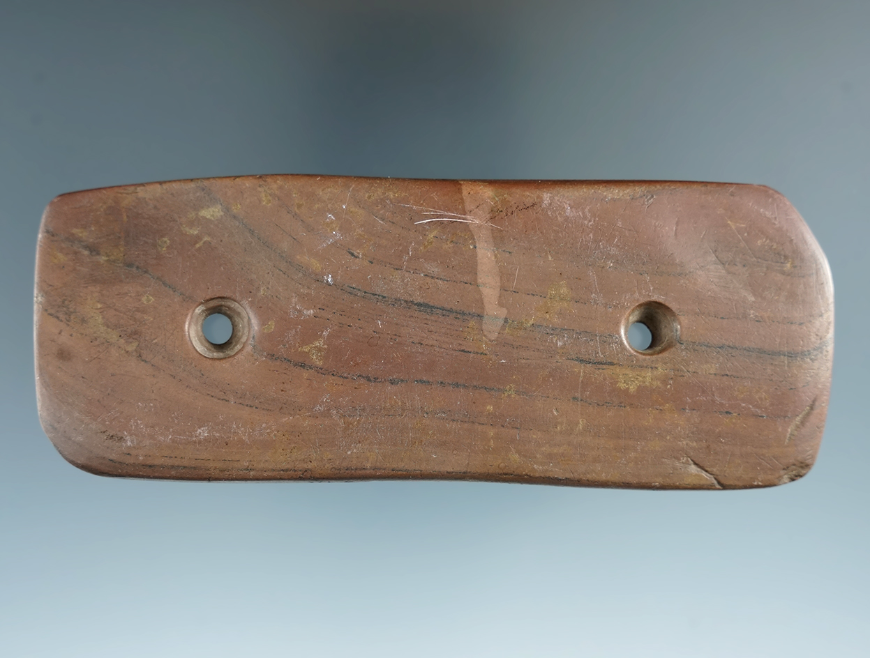 4 7/16" Glacial Kame Rectangular Gorget made from Banded Slate, found in Grant Co., Indiana.