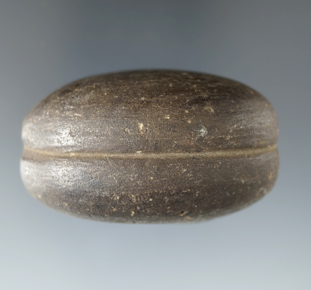 2" Adena Grooved Loafstone made from Hardstone, found in Hancock Co., Ohio. Ex. Merton Mertz.