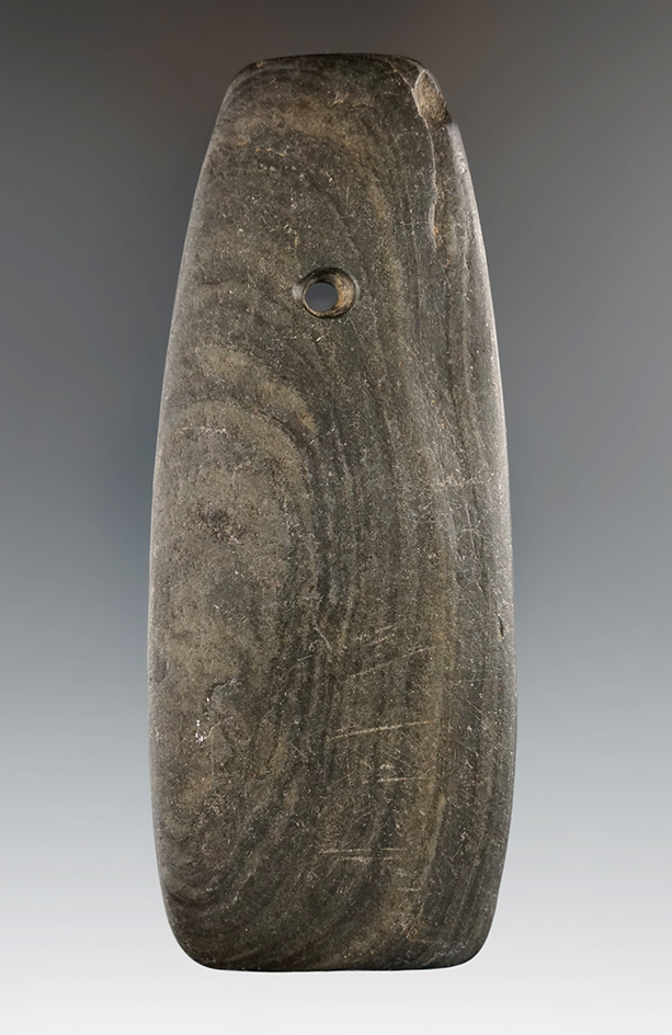 4 1/4" Hopewell Trapezoidal Pendant made from Banded Slate, Montgomery Co., Indiana.