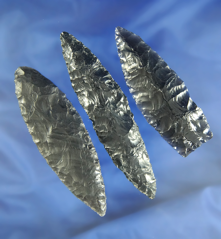 set of three nice Obsidian Lances found in Nevada, largest is 3 15/16".