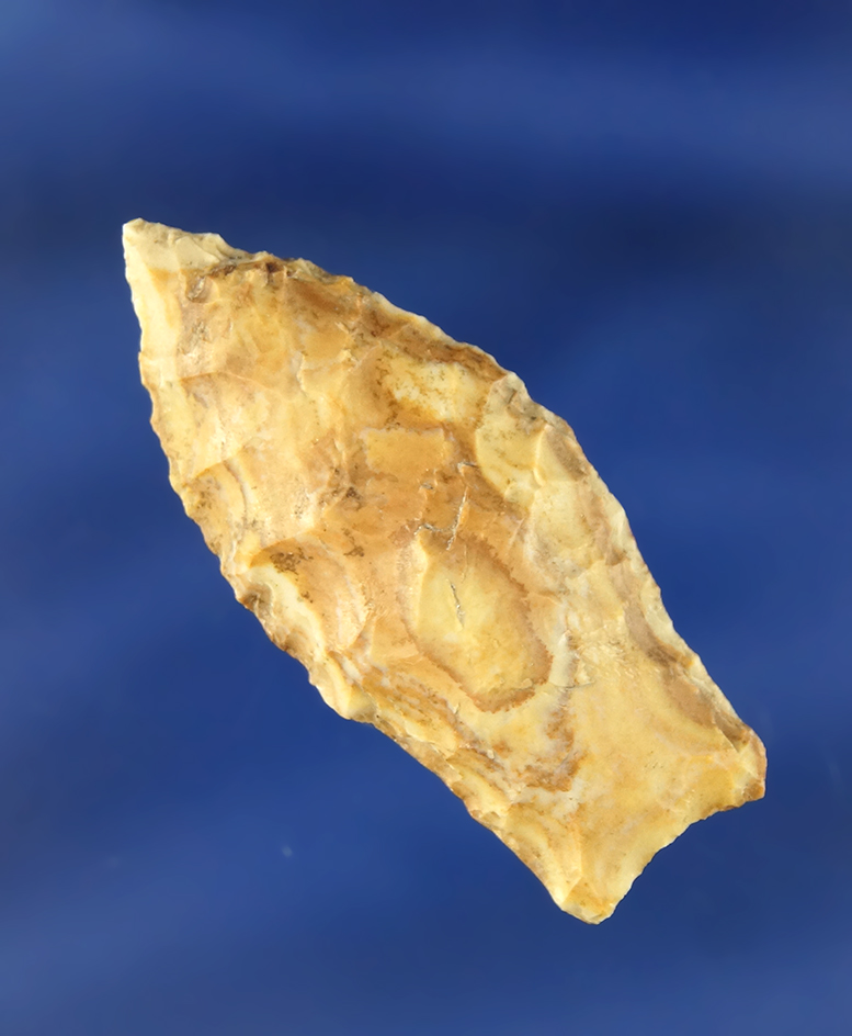 1 13/16" Stemmed Dart Point made from attractive multicolored material found near the Columbia