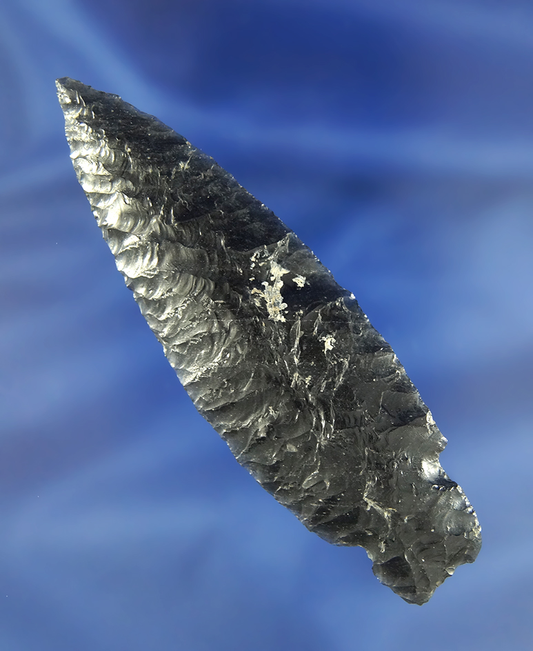Nice! 3 13/16" Nightfire- Obsidian with exceptional flaking Gunther Island California
