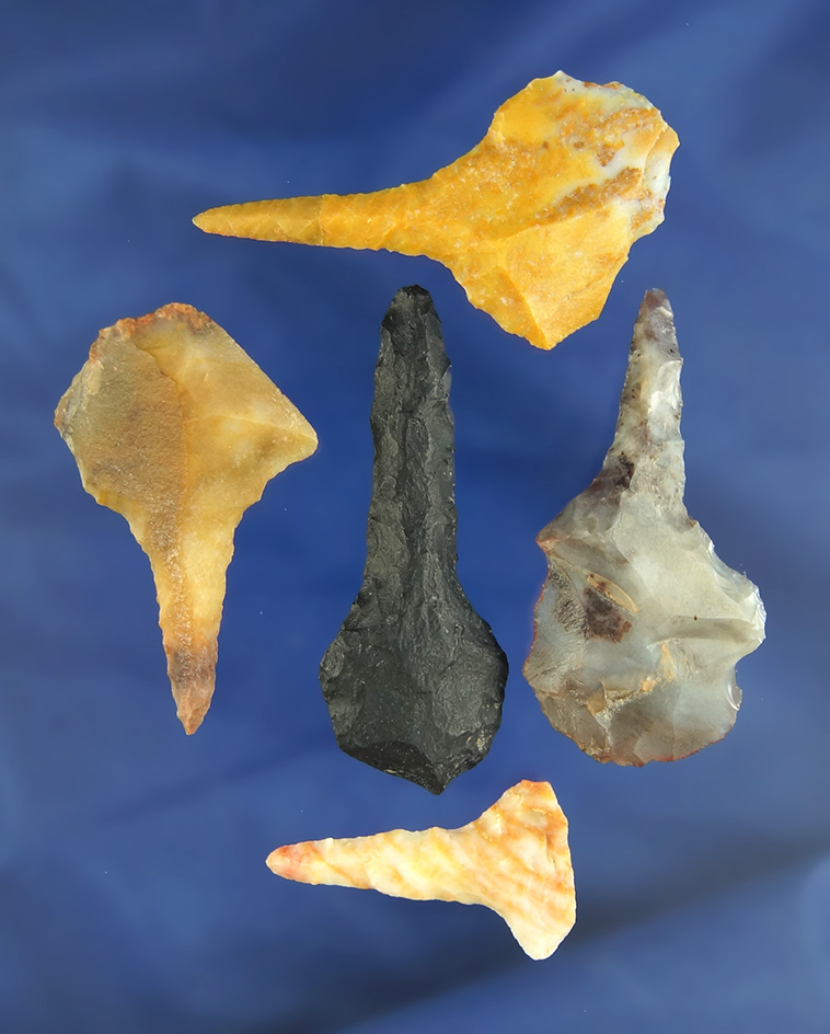 Set of five Flint Drills found near the Columbia River, largest is 2 1/4".