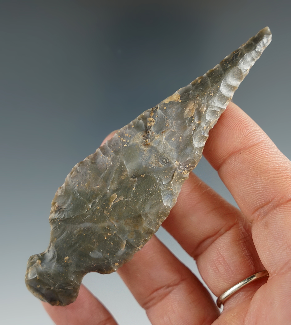 3 3/4" thin and well made Turkeytail Drill made of Sonora Flint. Found in Kentucky.