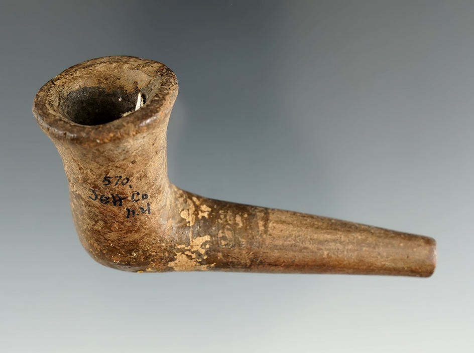 3 1/8" miniature trumpet pipe - Jefferson Co., New York - some restoration to the bowl & stem.