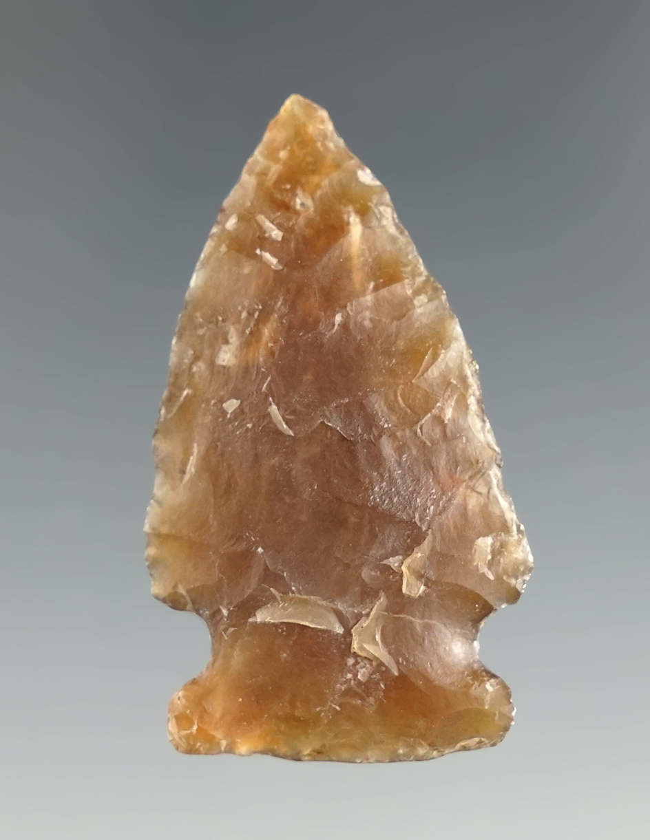 1 1/2" Besant made from nicely patinated Knife River Flint found in Eastern South Dakota.