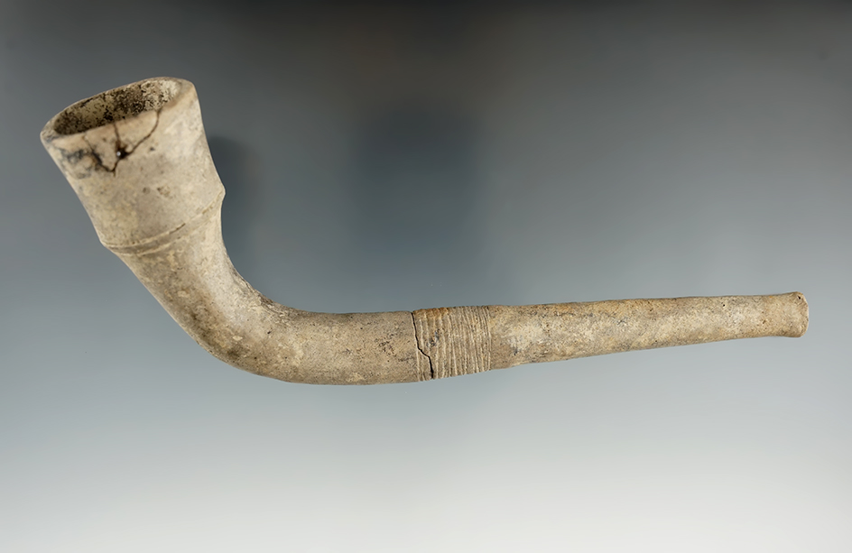 6" early Iroquois Calumet Pipe - broken and glued stem and a couple re-glued chips to the rim. NY