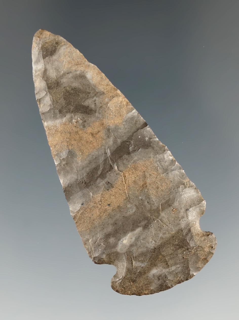 2 3/8" Archaic Cornernotch made from Onondaga Flint that is nicely flaked - Simcoe Co., Ontario CA.