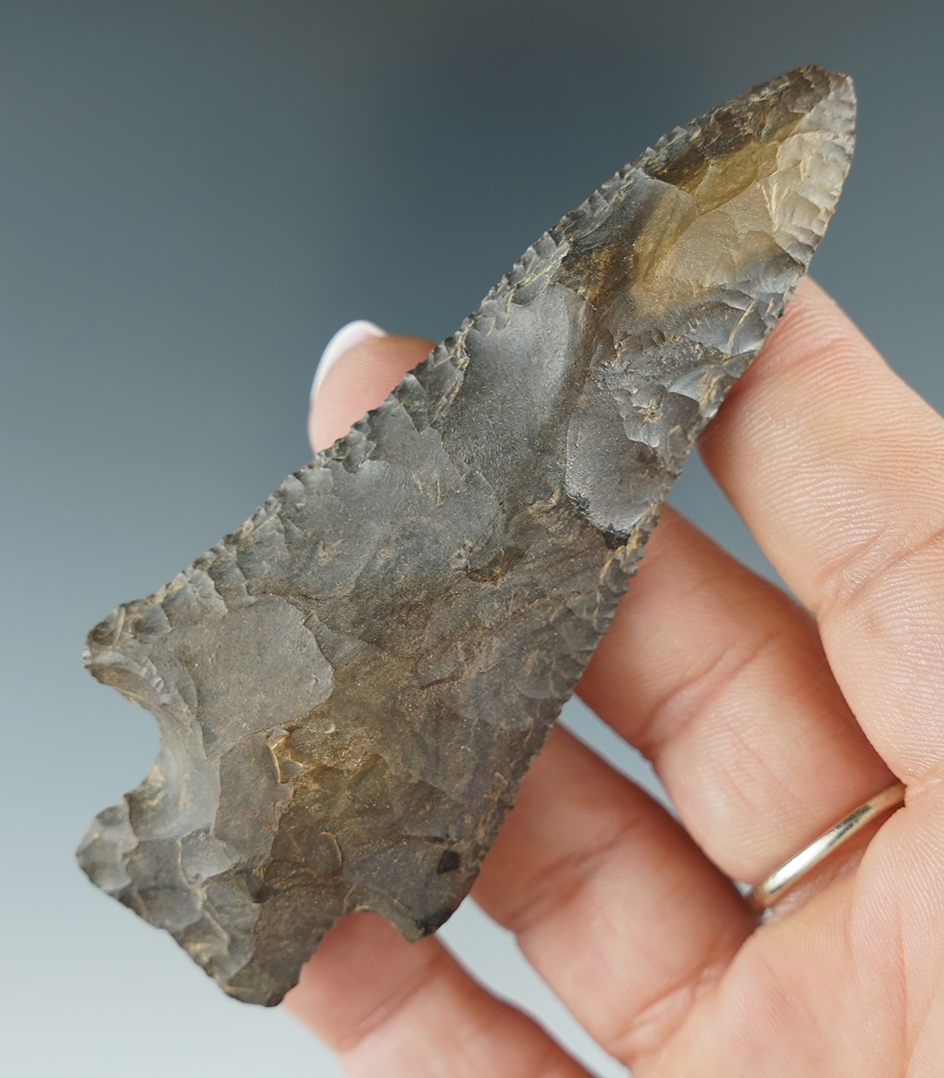 3 9/16" Stemmed Knife made from Dover Flint found in Lauderdale Co., Alabama.