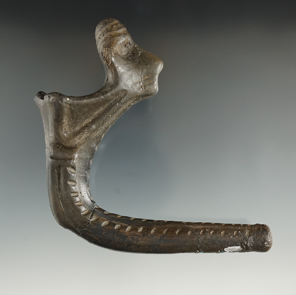 4" long Iroquois clay pinched face blower pipe that is heavily restored- still makes a great display
