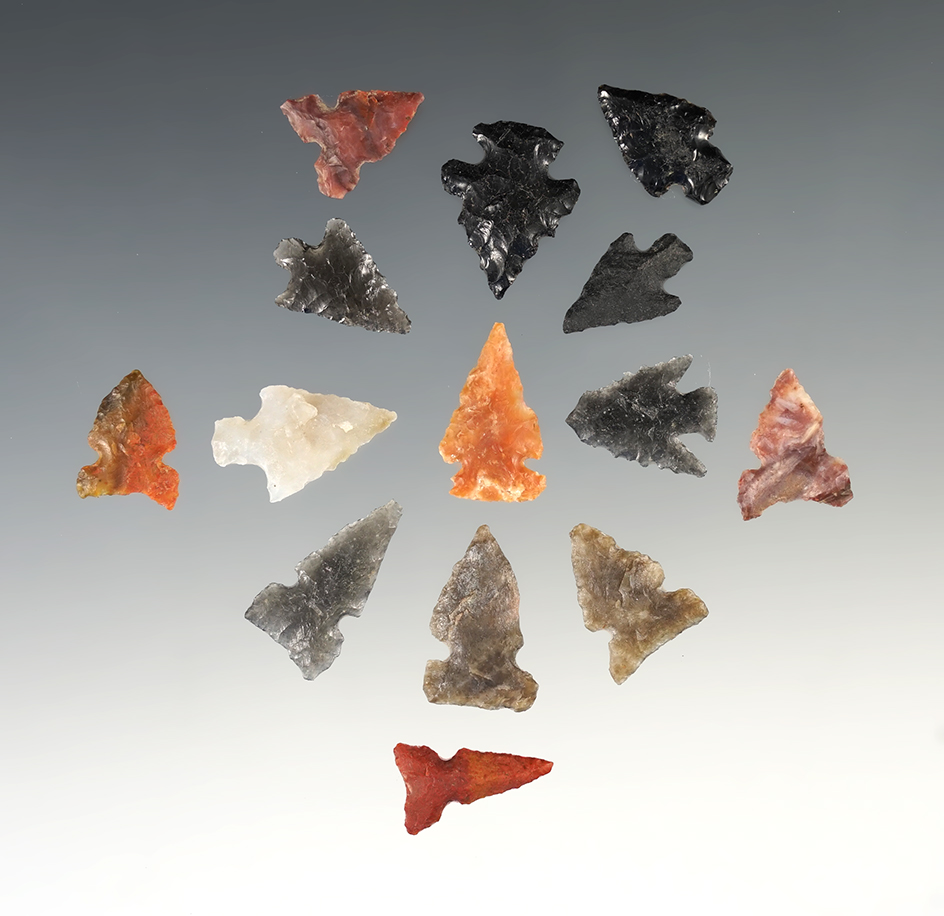 Group of 14 Assorted Arrowheads found in New Mexico, largest is 15/16".