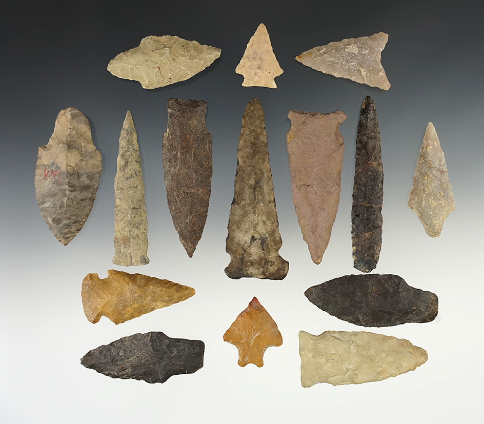 Set of 15 points found in Pennsylvania & New Jersey. The largest is 3 1/8".