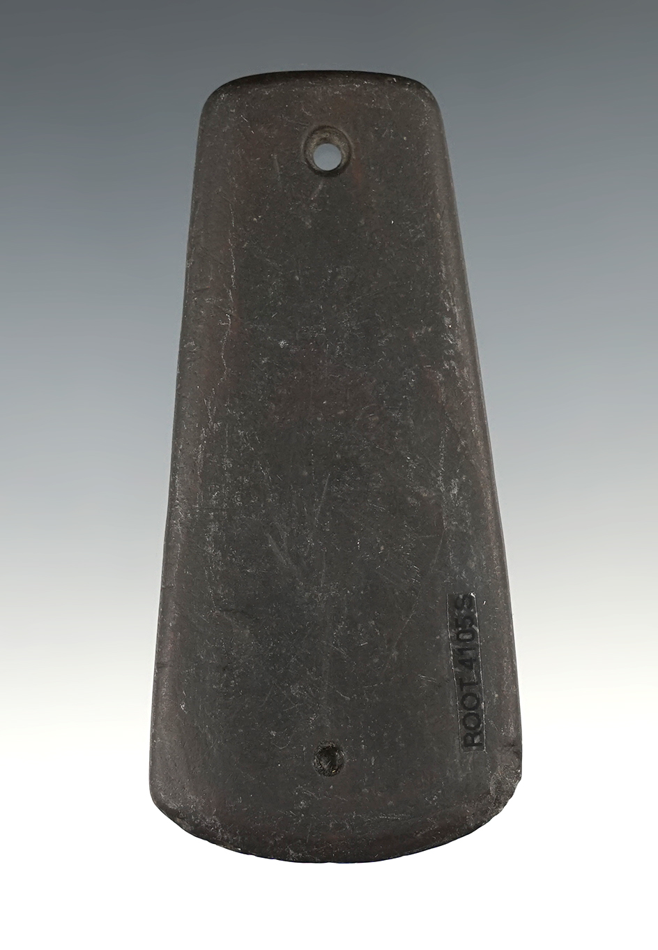 3 3/8" Hopewell Trapezoidal Pendant made from Slate. Found in Hancock Co., Indiana.